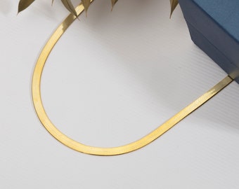 Gold Herringbone Chain Necklace, Snake Chain Necklace, Dainty Gold Chain Necklace, Choker Necklace, Layering Necklace, Everyday Necklace