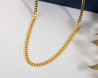 18k Gold Curb Chain Necklace, Thick Curb Chain Necklace, Silver Cuban Link Chain Necklace, Thin Cuban Chain Necklace, Everyday Necklace