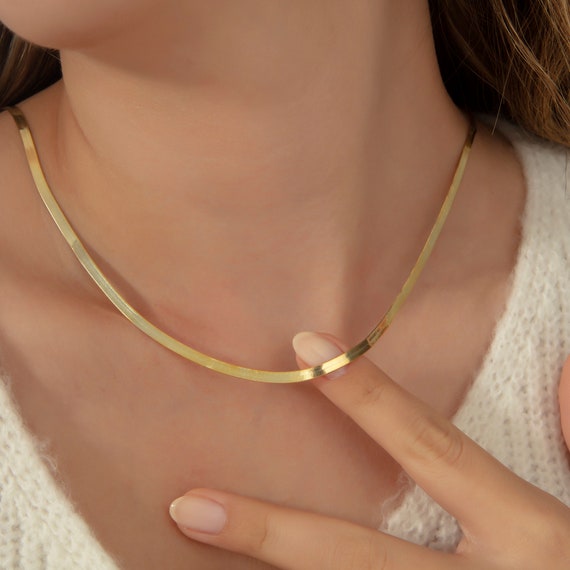 ENEY(エネイ)　HERRINGBONE K18 CHAIN NECKLACE 18k Gold Herringbone Chain Necklace, Snake Chain Necklace