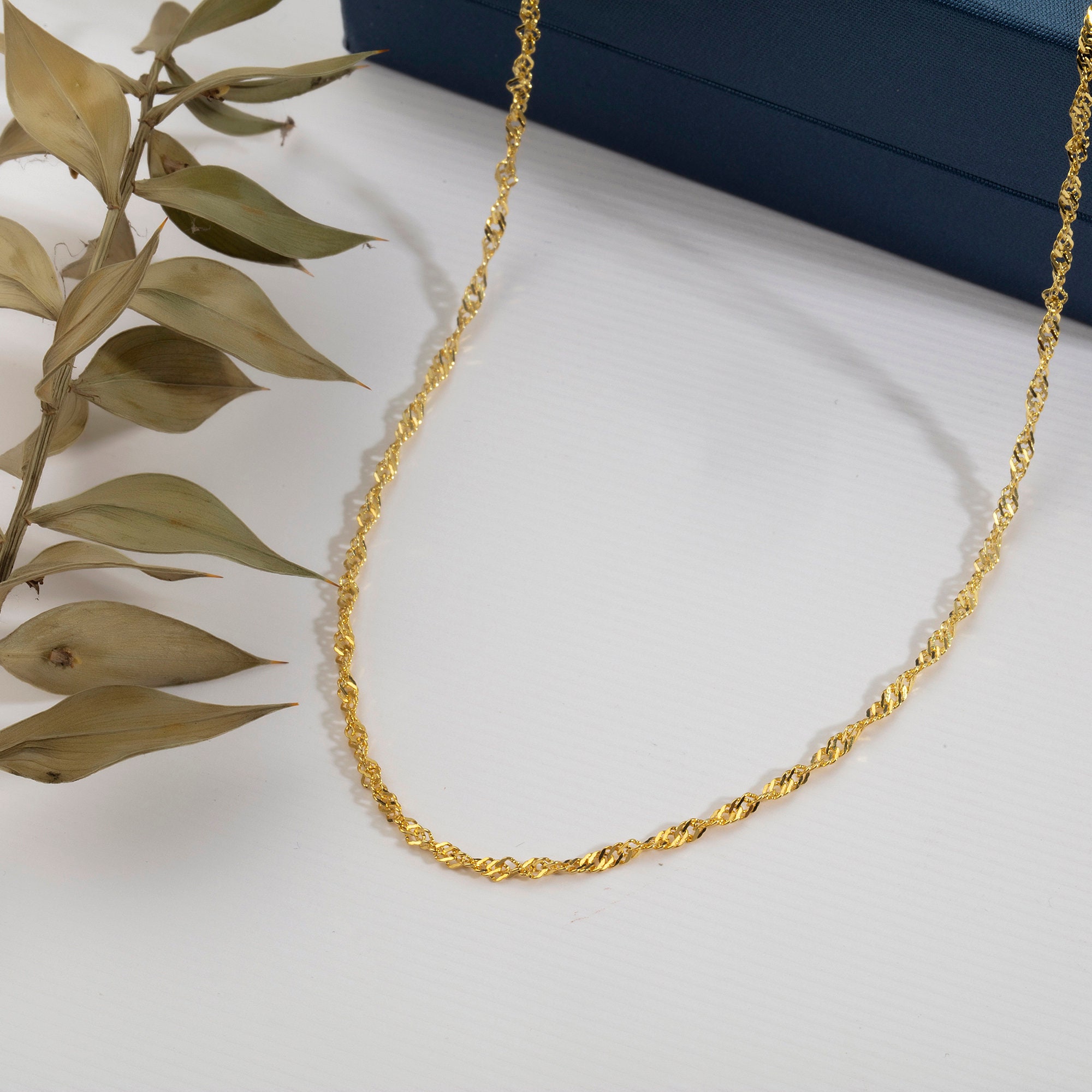 18k Gold Twist Chain Necklace, Dainty Thin Chain Necklace 