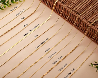 Naszyjnik z 14-karatowego złota, minimalistyczny, cienki naszyjnik z łańcuszkiem ze złota dla kobiet, prezent świąteczny, 12, 14, 16, 18, 20, 22, 24-calowy złoty łańcuszek