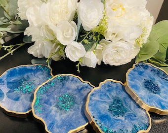 Epoxy resin irregular geode coaster set of 4