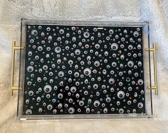Googly eyes, Halloween serving tray, Halloween party, bar ware, spooky decor, spooky tray, Halloween decorations, Halloween resin tray