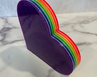 Rainbow Resin Heart, pop art decor, neon heart, neon colors, room decor, gift idea, epoxy resin heart, colorful art, office decor