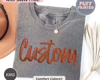 School Spirit Shirt | Custom Puff Print Comfort Colors Tee | Sleeve Print | Personalized Game Day Shirt For Football Moms