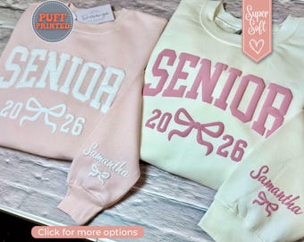 Personalized Senior Sweatshirt Coquette Bow Custom Comfort Colors Sweashirt for Senior, Puff Printed Senior Hoodie, Embossed Sweatshirt 2027