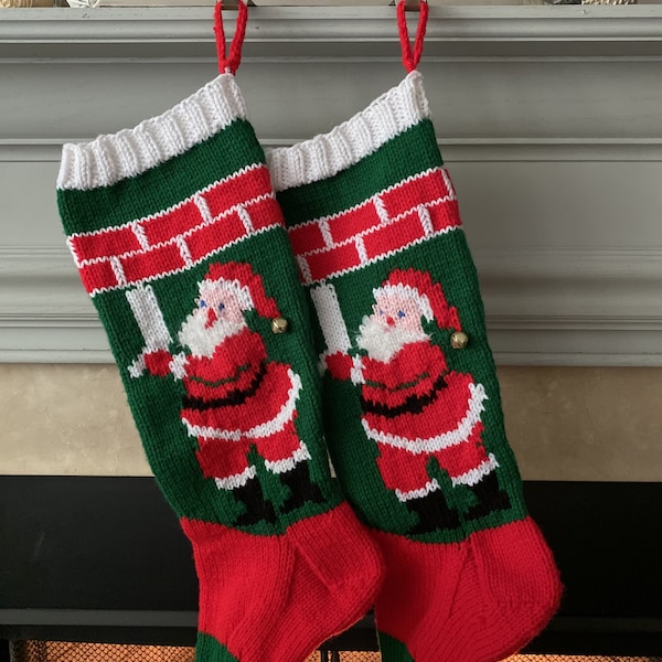 Hand Knit, Christmas Santa Stocking