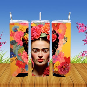3D Frida Khalo Boho 20oz Skinny Tumbler Wrap, Frida Khalo Envoltura para Vaso, Diseño Sublimable, Sublimation Desing, Frida Calo