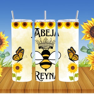 ABEJA REYNA Envoltura de Vaso Delgado, Abeja Reyna Tumbler Wrap. Diseño para Sublimar, Mujer Latina, Chingona Envoltura para Vasos, PNG