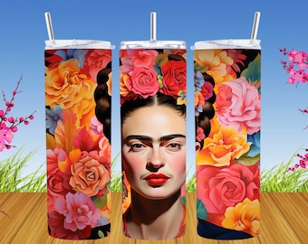 Mexikanischer Boho Frida Khalo 20 Unzen Skinny Tumbler Wrap, Envoltura para Vaso de Frida Khalo, Sublimation Desig, Frida Calo PNG, Instant Download