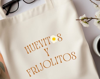 Huevitos y Frijolitos Tote, Foodie Tote Bag, Food Lovers, Funny Spanish Tote, Tote Bag For Food Lovers, Cute Bag, Unisex, Funny Tote Bag