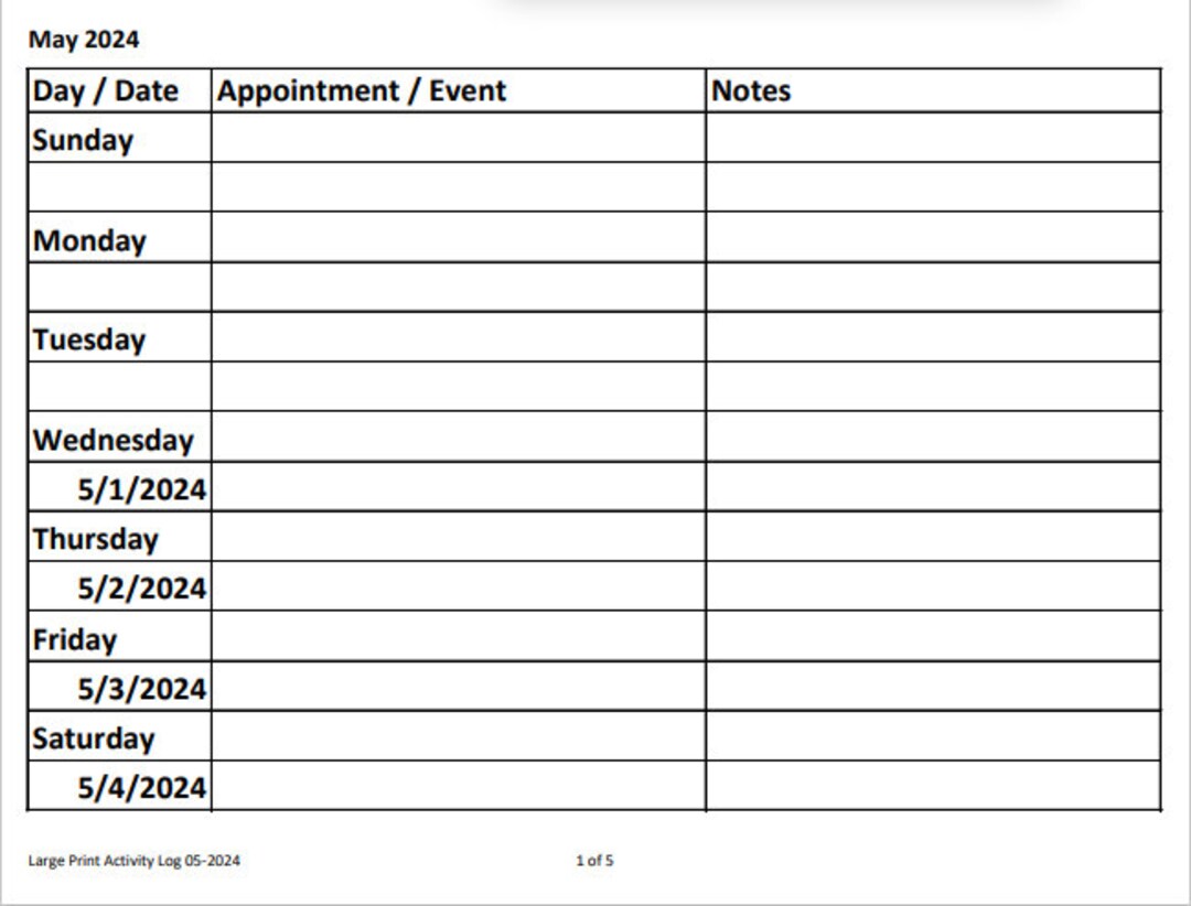 Large Print Document Activity Log 05-2024 - Etsy