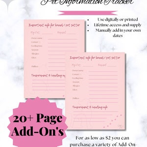 Pet Information Tracker (Für Sitter) Journal Vorlagen I Digitaler Download I 2 Seitenvorlage enthalten I Designed und erstellt von MichalinaStok