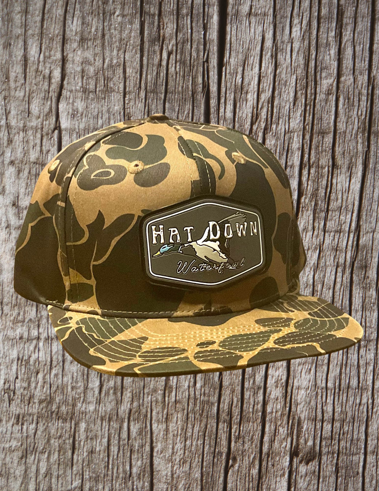 Old School Duck Camo Rope Hat - Wood Duck Logo - Leather Patch Hats