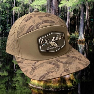 Waterproof 7 Panel Hats - Feather Camo - HDW Greenhead Design - PVC Patch - Swamp Runner Hat