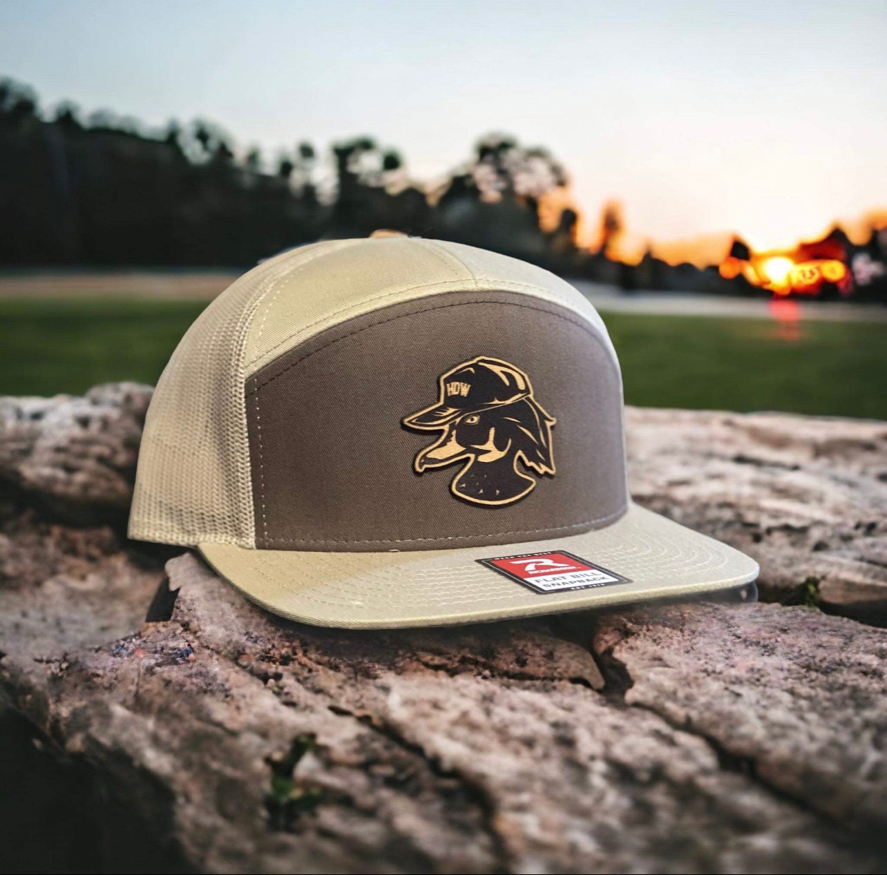 Leather Patch 7 Panel Hat - HDW Wood Duck Logo