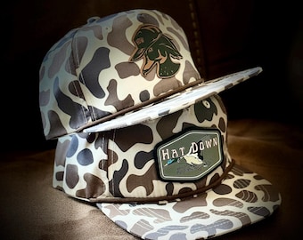 Gorra de cuerda con estampado de camuflaje de pato: elige tu parche, estilo clásico.