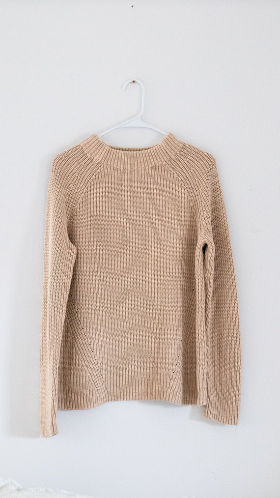 Lands' End Beige Knit Sweater 100% Baumwolle Size 