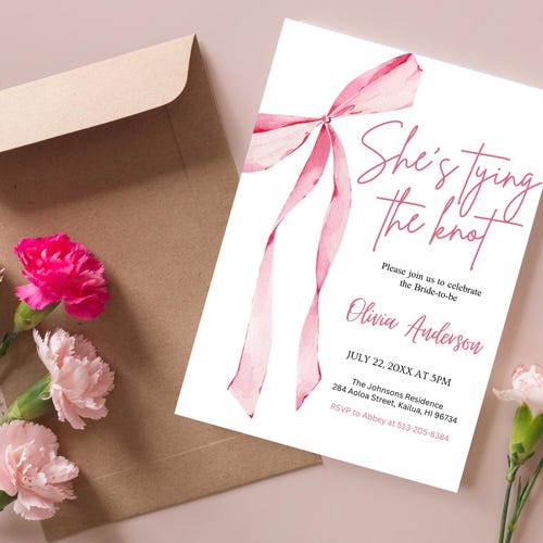 Rosa Schleife Brautparty Einladung Vorlage (Digitaler Download)