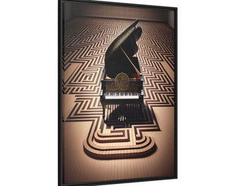 Grand Maze - Piano keyboard framed canvas art (modern, labyrinth, painting, music, instrument, audio, studio)