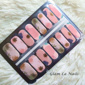 Pink Floral Nail Wraps, Nail Strips, Nail Stickers, volledige nagel wrap, stick op nagels, nagel wraps voor vrouwen, wit, goud, nagellak wraps