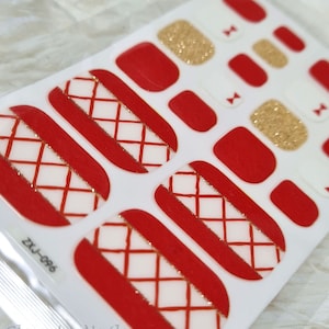 Toe Nail Wraps/ Nail Strips/ Nail Stickers/ full nail wrap/ nail art sticker/ nail wraps for women/ holiday toe nails/  red nail wraps
