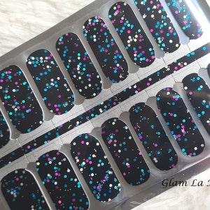 Glitter Nail Wraps, Nail Strips, Nail Stickers, full nail wrap, nail polish wraps, nail wraps for women, black, galaxy, sparkly, cute