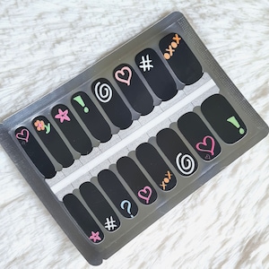 Envolturas de uñas de regreso a la escuela, tiras de esmalte de uñas, pegatinas de uñas, uñas de corazón, arte de uñas florales, envolturas de uñas negras, regalo para un amigo, regalo de cumpleaños