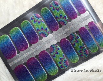 Peacock Glitter Nail Wraps: Ombre Nail Stickers