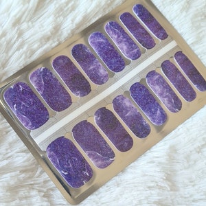 Amethyst nail wraps, nail polish strips, purple nail stickers, glitter nails, marble nail art, birthday gift, lilac nails, nail wraps pink