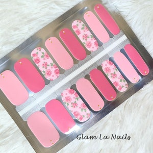 Roze nagelwraps, nagelstrips, nagelstickers, volledige nagelwrap, plak op nagels, roze nagelwrap, nagelwraps voor vrouwen, florale nailart, zomer