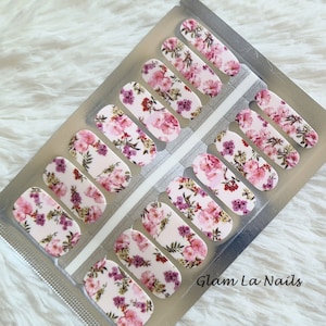 Pink Floral Nail Wraps / Nail Strips / Nail Stickers / full nail wrap / stok op nagels / nail art sticker / nail wraps voor vrouwen / witte nagels