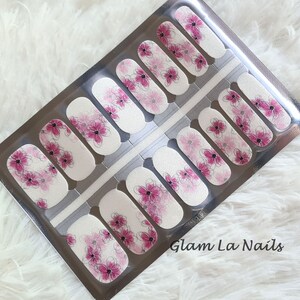 Pink Floral Nail Wraps / Nail Strips / Nail Stickers / full nail wrap / stok op nagels / nail art sticker / nail wraps voor vrouwen / witte nagels
