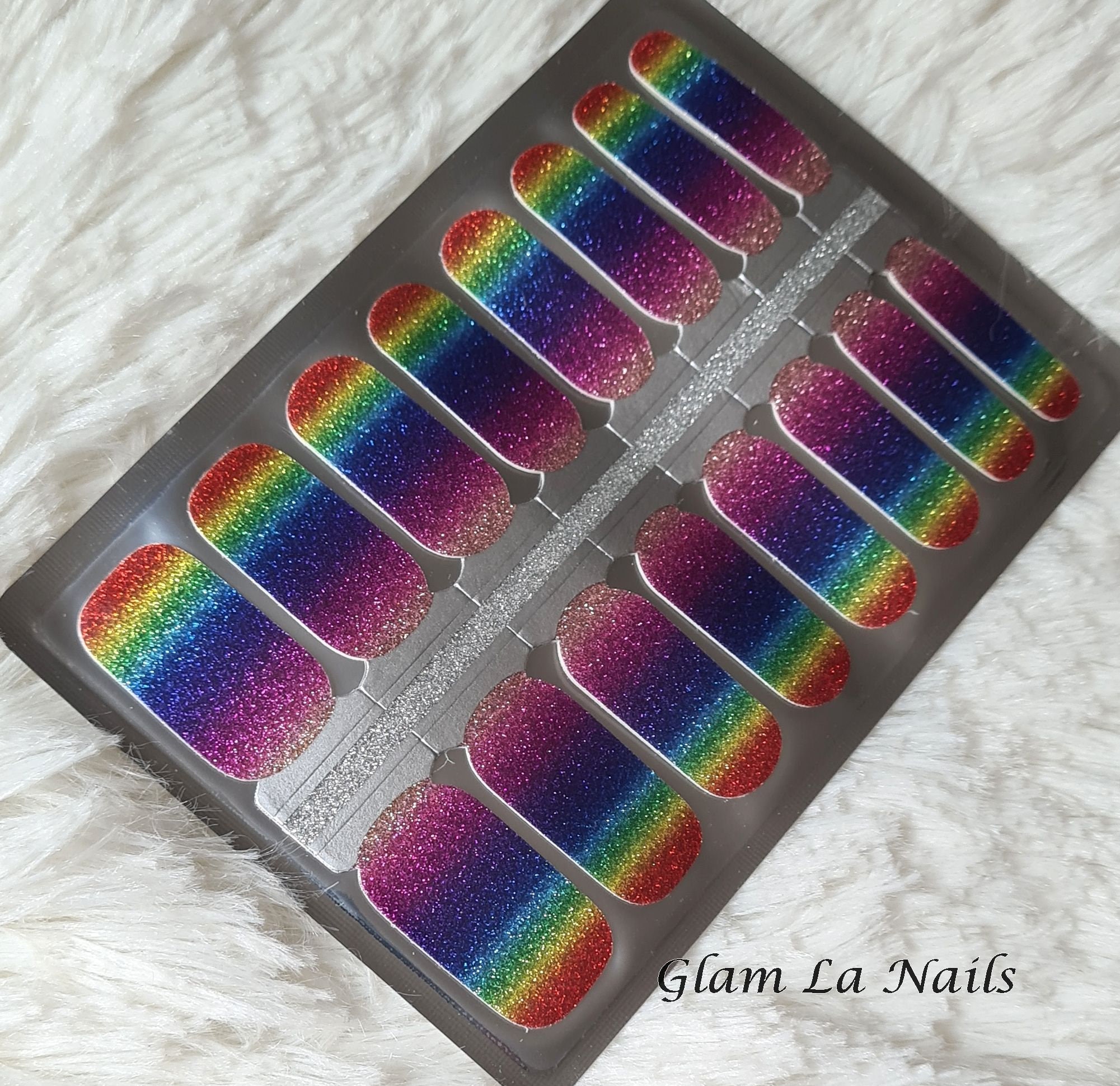Rainbow Glitter Ombre Nail Wraps: Non-Toxic Nail Stickers