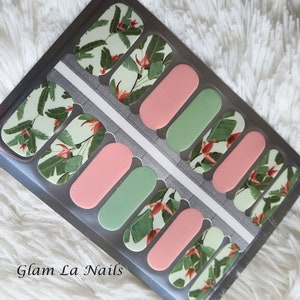 Pink Flowers Nail Wraps, bladeren, Nail Strips, Nail Stickers, volledige nail wrap, stok op nagels, nail wraps voor vrouwen, floral nailart, vakantie