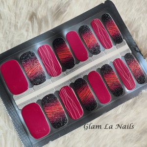 Red Glitter Nail Wraps, Nail Strips, Nail Stickers, full nail wrap, nail polish wraps, nail wraps for women, black, ombre, sparkly, cute