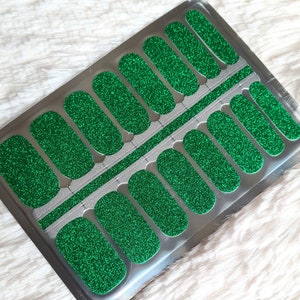 Green Glitter Nail Wraps, Nail Strips, Nail Stickers, nail polish wraps, nail wraps for women, silver, birthday gift, Christmas nail wraps