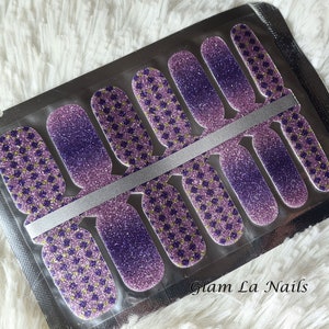 Glitter Nail Wraps, Nail Strips, Nail Stickers, full nail wrap, nail polish wraps, nail wraps for women, geometric, sparkly, purple, yellow