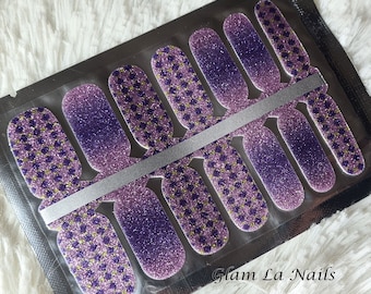 Purple Glitter Geometric Nail Wraps: Non-Toxic Nail Stickers
