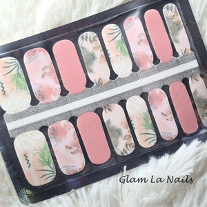 Pink Floral Nail Wraps, Nail Strips, Nail Stickers, volledige nagel wrap, stick op nagels, nagel wraps voor vrouwen, wit, goud, nagellak wraps
