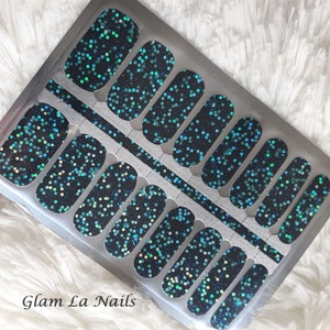 Glitter Nail Wraps, Nail Strips, Nail Stickers, full nail wrap, nail polish wraps, nail wraps for women, black, galaxy, sparkly, cute