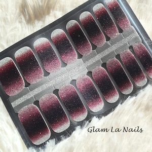Glitter Nail Wraps, Nail Strips, Nail Stickers, full nail wrap, nail polish wraps, nail wraps for women, red ombre nails, silver, sparkly