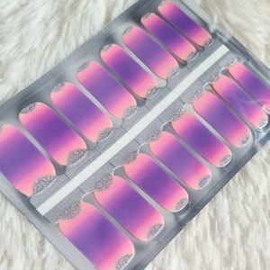 Pink Ombre Nail Wraps, Purple Nail Strips, Nail Stickers, full nail wrap, stick on nails, nail wraps for women, ombre, silver, gift for her
