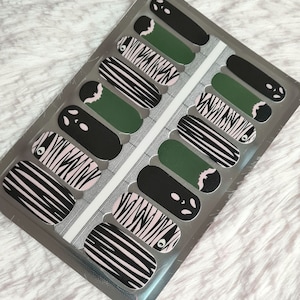Glow in the Dark nail wraps, Spooky nails, Gothic, Halloween witchy nails, birthday gift, black nail wraps, nail polish strips, green nails