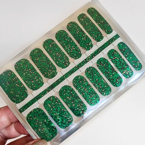 Green Glitter Nail Wraps, Nail Strips, Nail Stickers, nail polish wraps, nail wraps for women, silver, birthday gift, sparkly nails