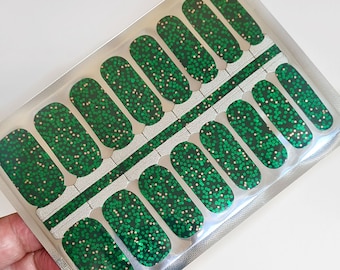 Green Glitter Nail Wraps: Non-Toxic Nail Stickers