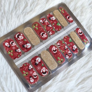 Christmas nail wraps, Gold Glitter nail strips, Santa Claus, red nail wraps, nail polish strips, Holiday nail decals, stick on nails, gift