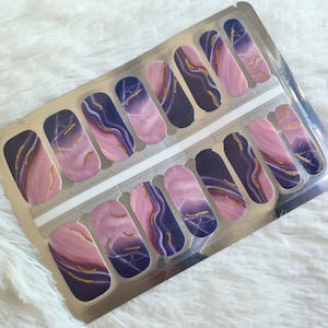 Amethyst nail wraps, nail polish strips, gold nail stickers, purple nails, marble nail art, pink nail stickers, classy, birthday gift