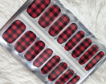 Red Tartan Nail Wraps, Nail Strips, Nail Stickers,  gift for her, stick on nails, nail wrap for women, birthday gift, black, nail wraps red