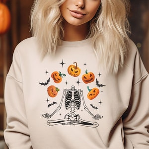  Women's Halloween Costume Pumpkin Skeleton T-Shirt Funny Long  Sleeve Pullover Tops for Ladies : Clothing, Shoes & Jewelry